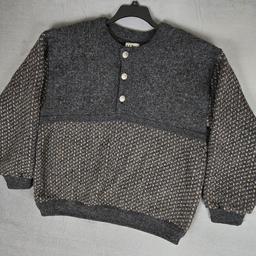 Vintage LL Bean Sweater Mens XL Norway Wool Birdseye Henley Button Nordic 80s